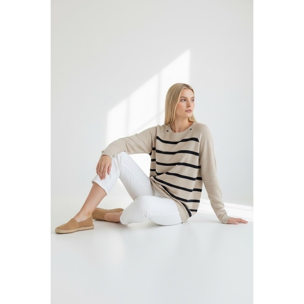 ASOS Women's Striped Top Tunic M Cream Blue Waffle Knit Preppy Classic Heritage